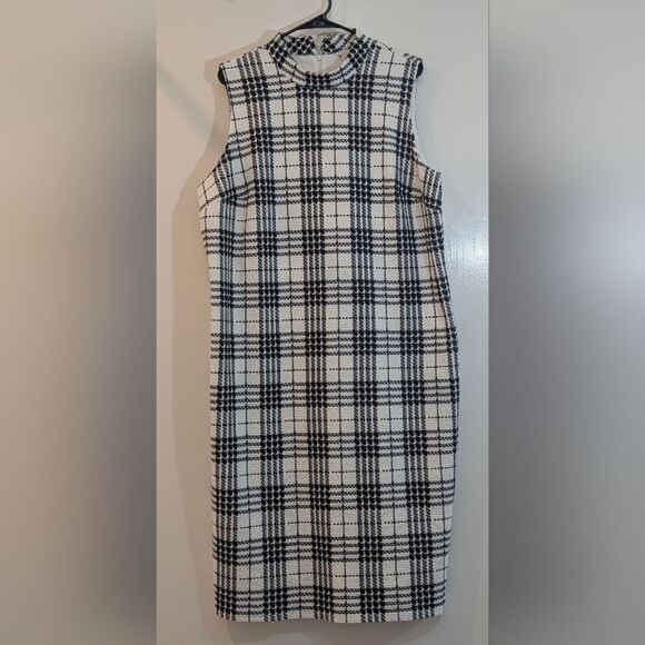 Corpcore Plaid Mock-Neck Sheath Dress 18/20W | Dark Academia Mod 1960s Style - Picture 2 of 6